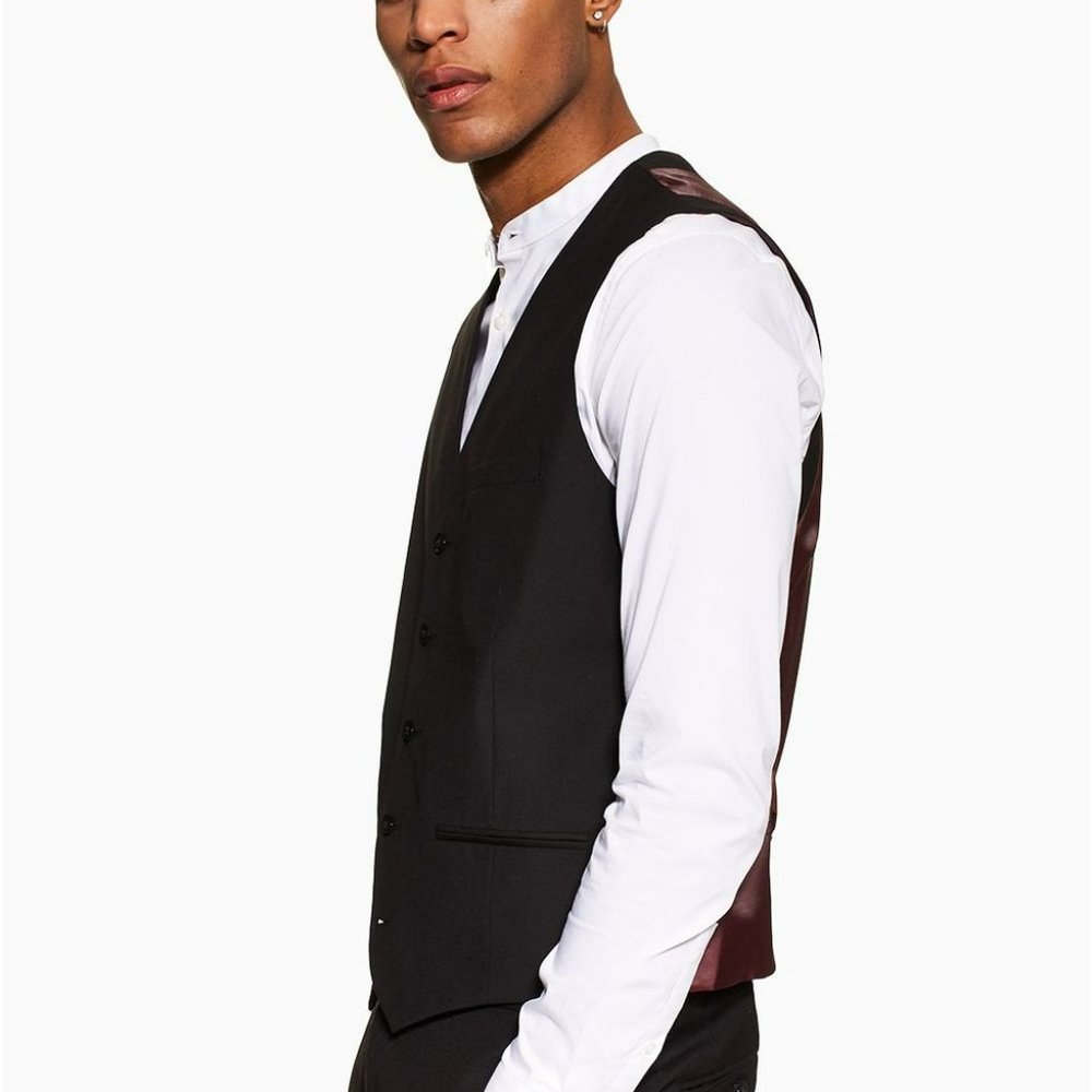 Topman Men's Classic Black Slim Adjustable Skinny Fit Tuxedo Suit Vest 34
